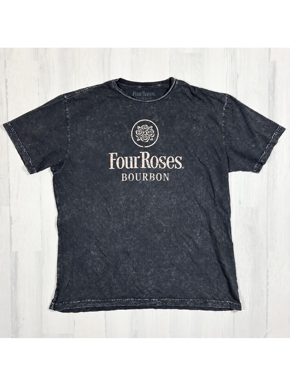Four Roses Bourbon T Shirt Mens 2XL Black Acid Wash Distressed Graphic Tee